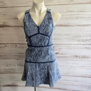 Parker Blue Snake Print Halter Fit and Flare Dress sz S